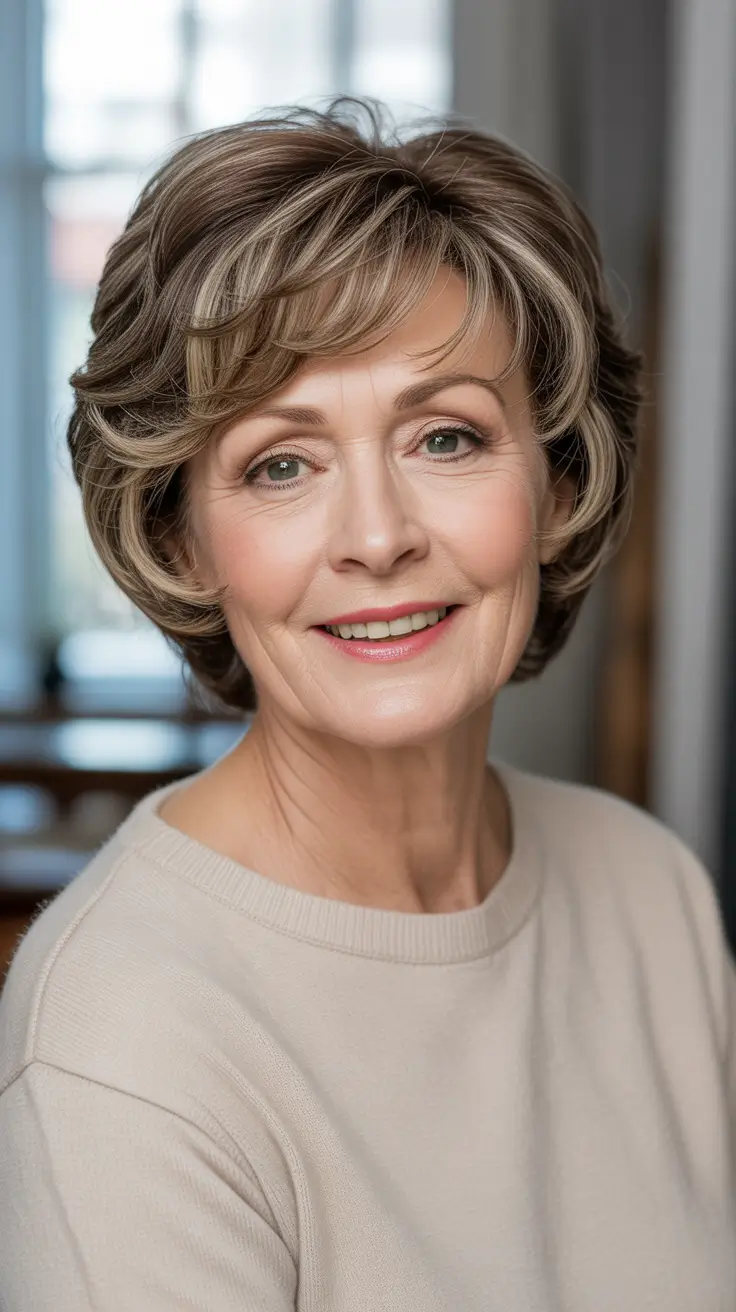 Best haircuts for women over 60 2026 - Soft Silver Crop With Swept Bangs