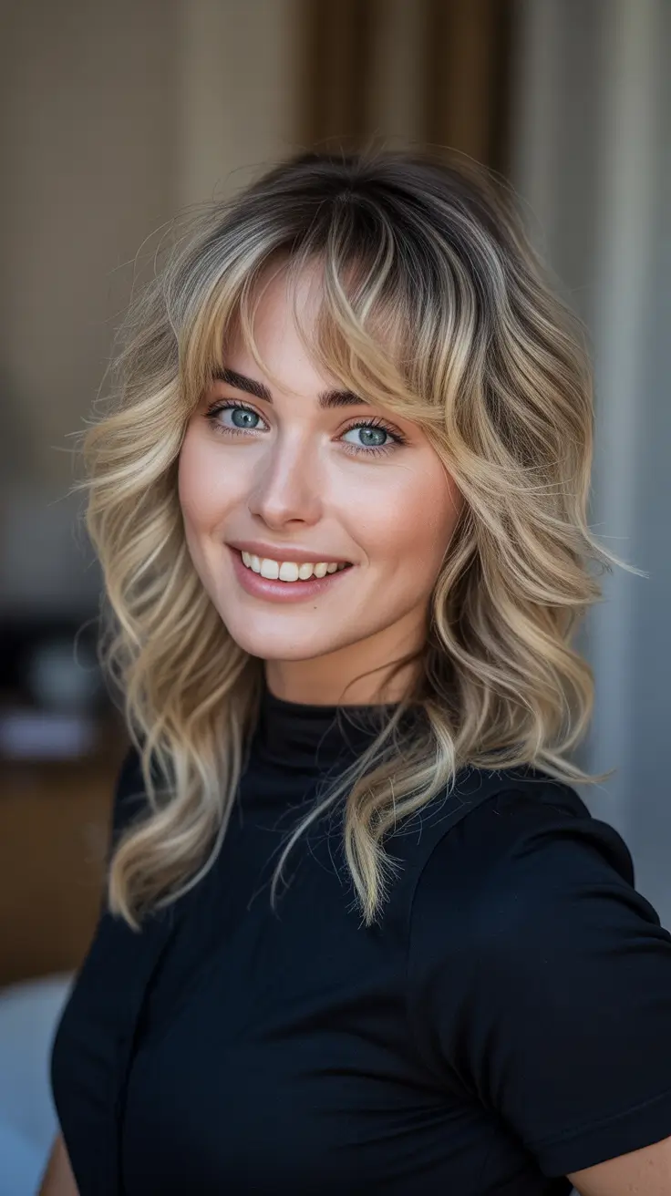 Best Haircuts With Bangs 2026 Textured Blonde Shag With Wispy Fringe