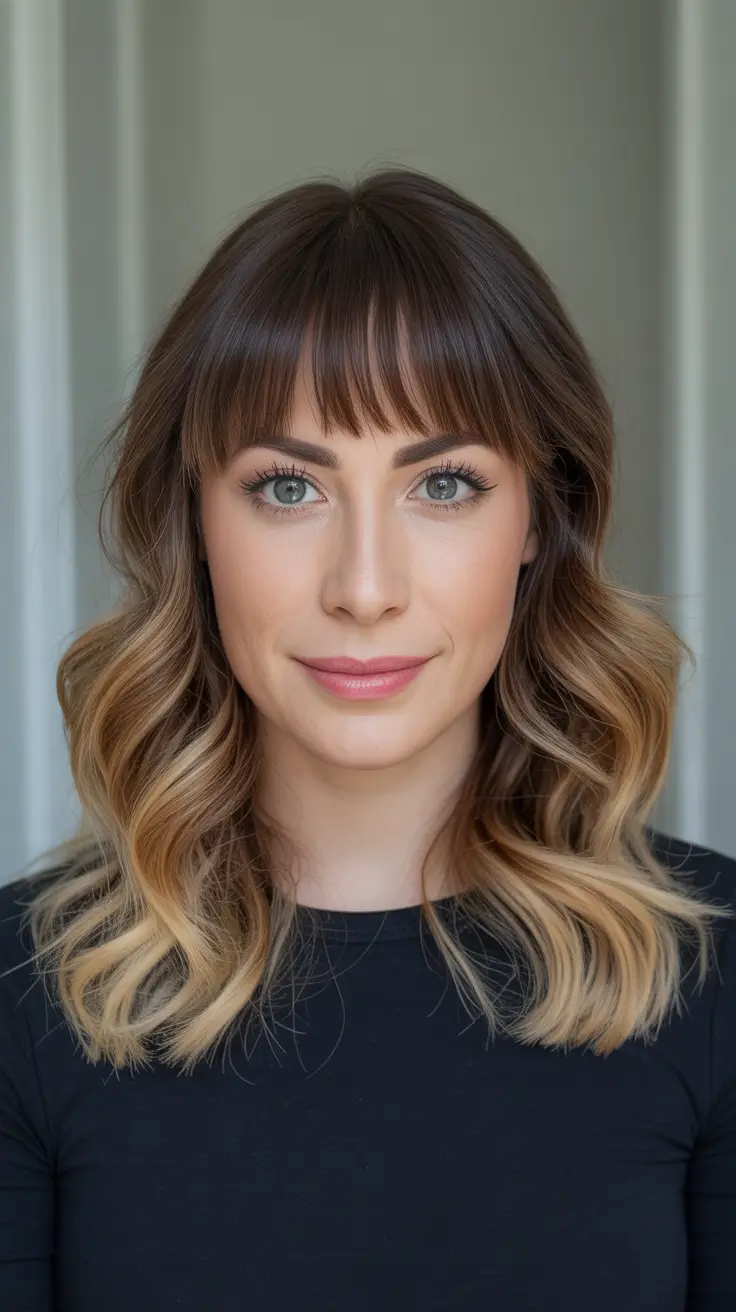 Best haircuts with bangs 2026 Soft Medium Lob With Blunt Fringe