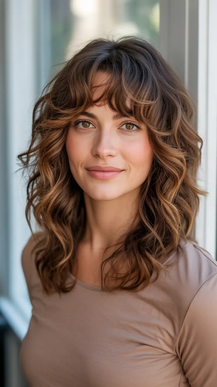 Best Haircuts With Bangs 2026 Curly Shag With Bouncy Bangs For Everyday Volume