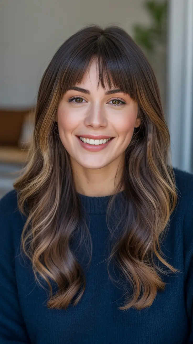 Best haircuts with bangs 2026 Long Waves With Full Fringe