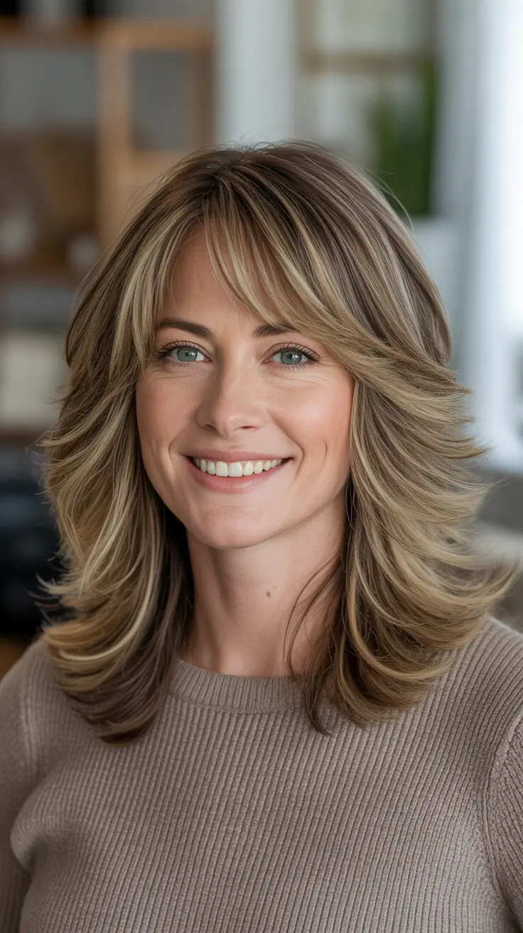 Best haircuts with bangs 2026 Layered Mid Length Cut With Feathered Bangs