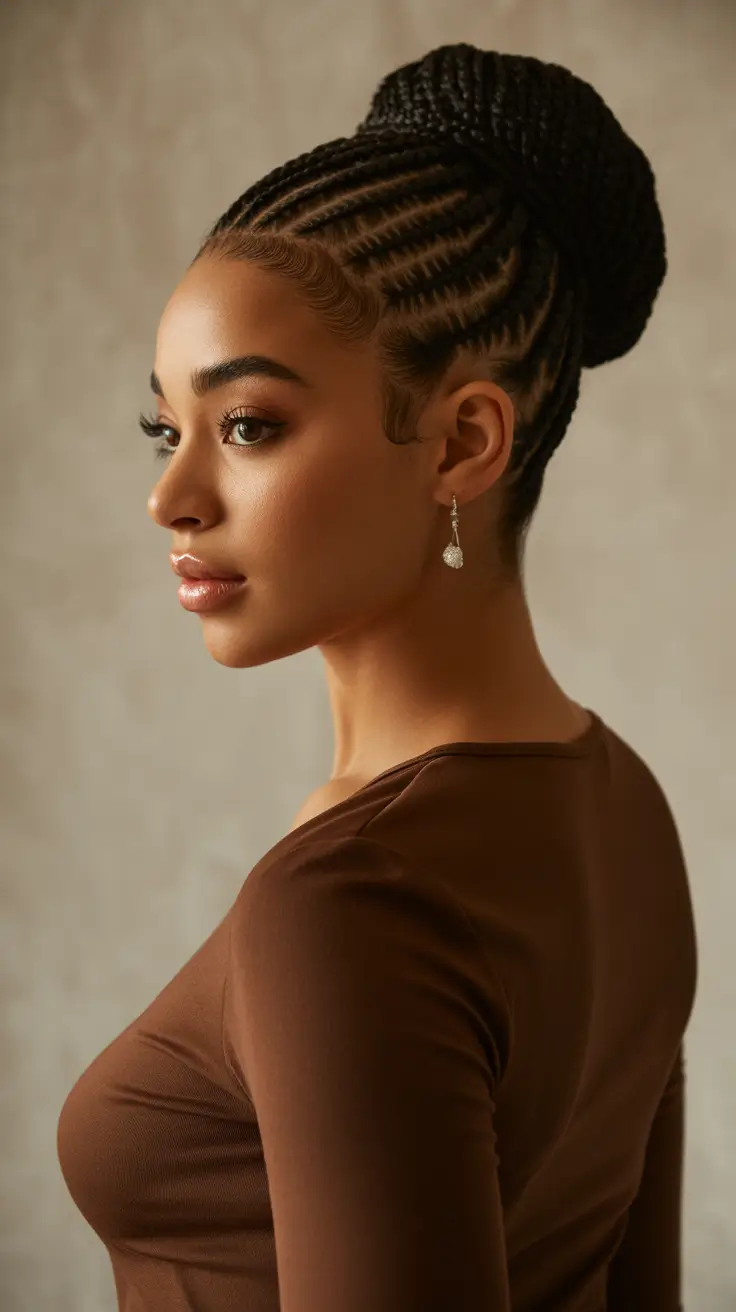 Trendy hairstyles for black women 2026 - High Braided Bun For Elevated Evenings