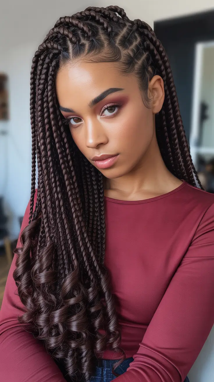 Trendy hairstyles for black women 2026 - Waist Length Braids With Glossy Spiral Ends