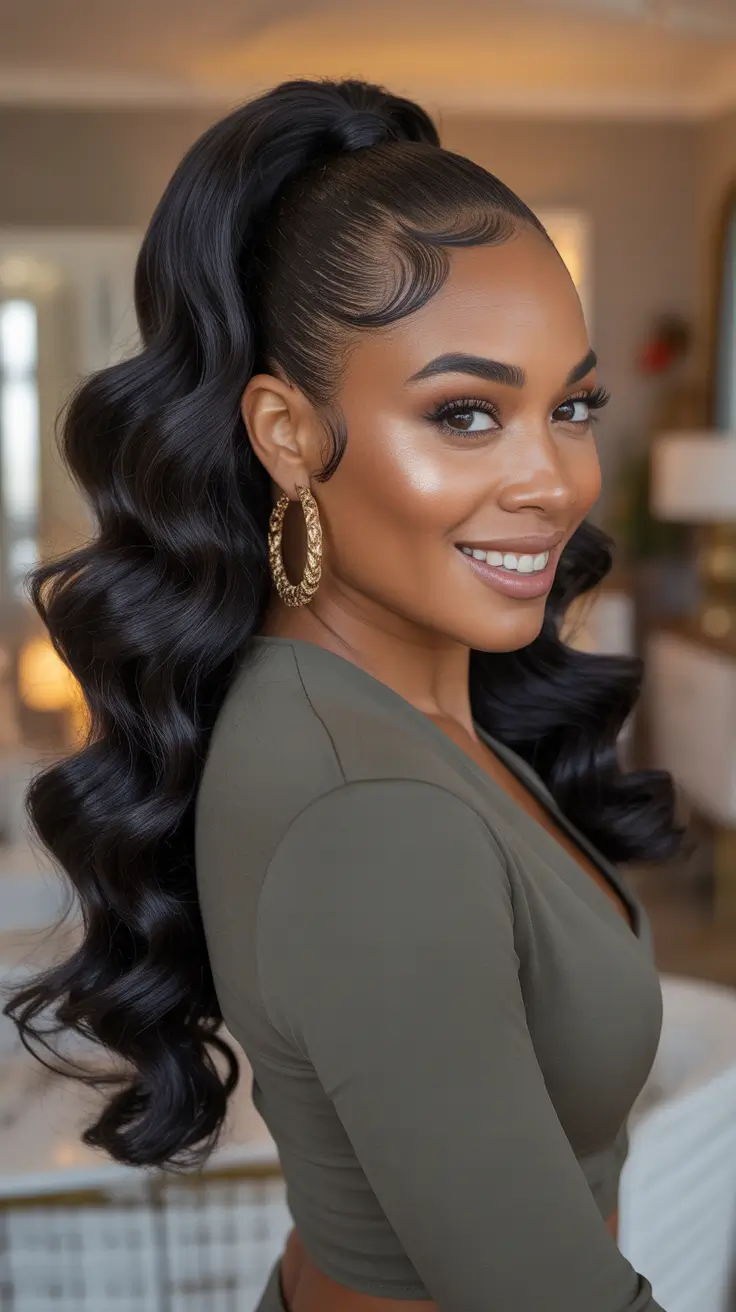 Trendy hairstyles for black women 2026 Sleek High Wave Ponytail Glam