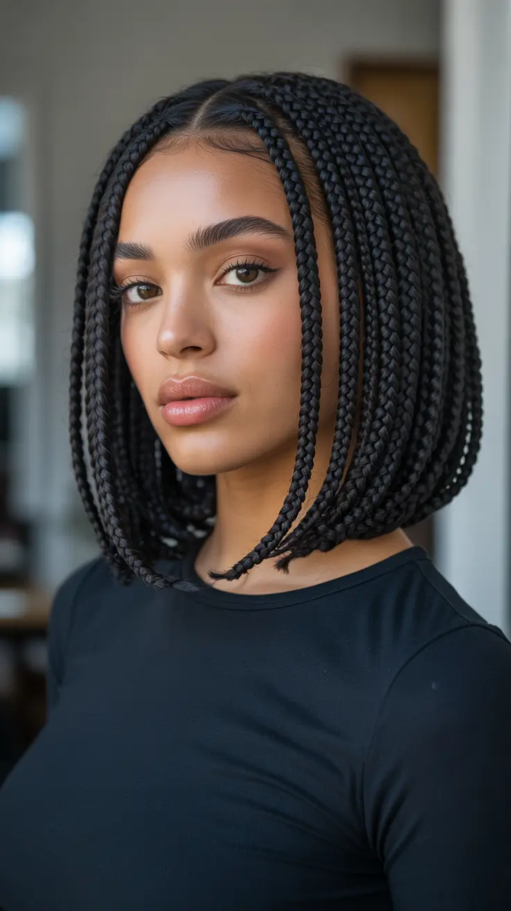 Trendy hairstyles for black women 2026 Blunt Braided Bob With Middle Part