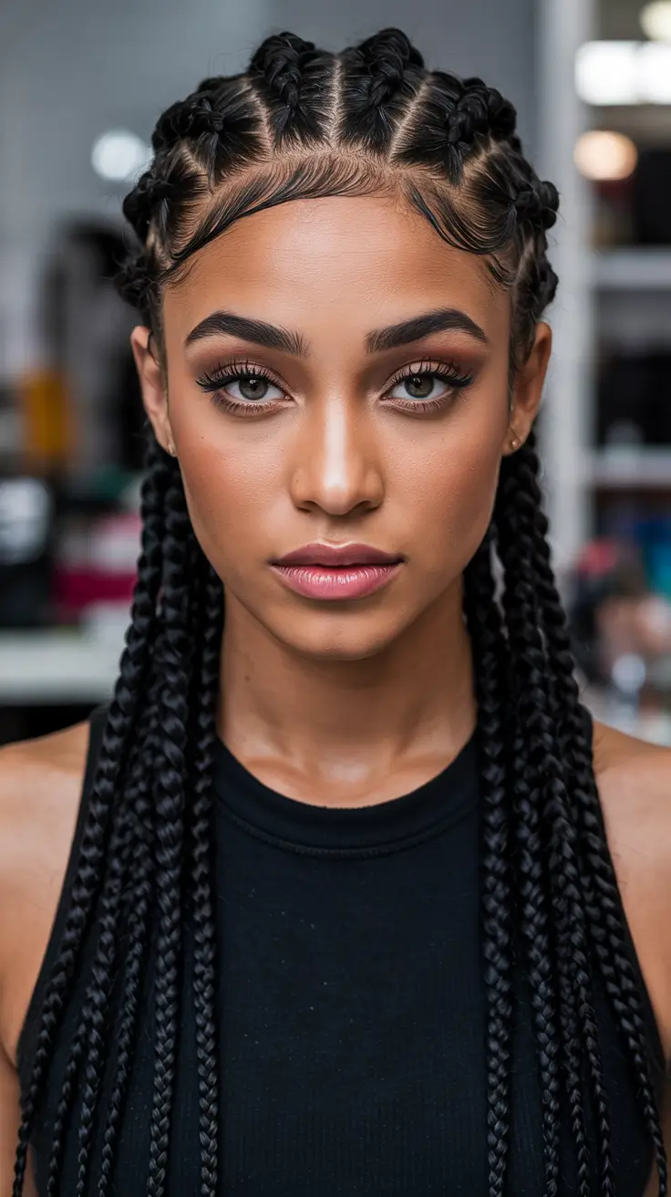Trendy hairstyles for black women 2026 - Sleek Feed In Braids With Bold Edges