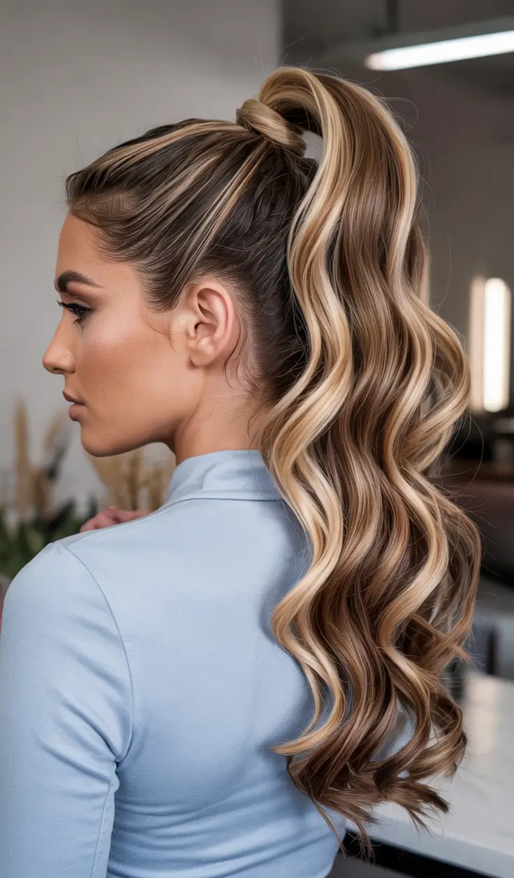 Trendy hairstyle ideas 2026 - High Ponytail With Soft Glam Waves