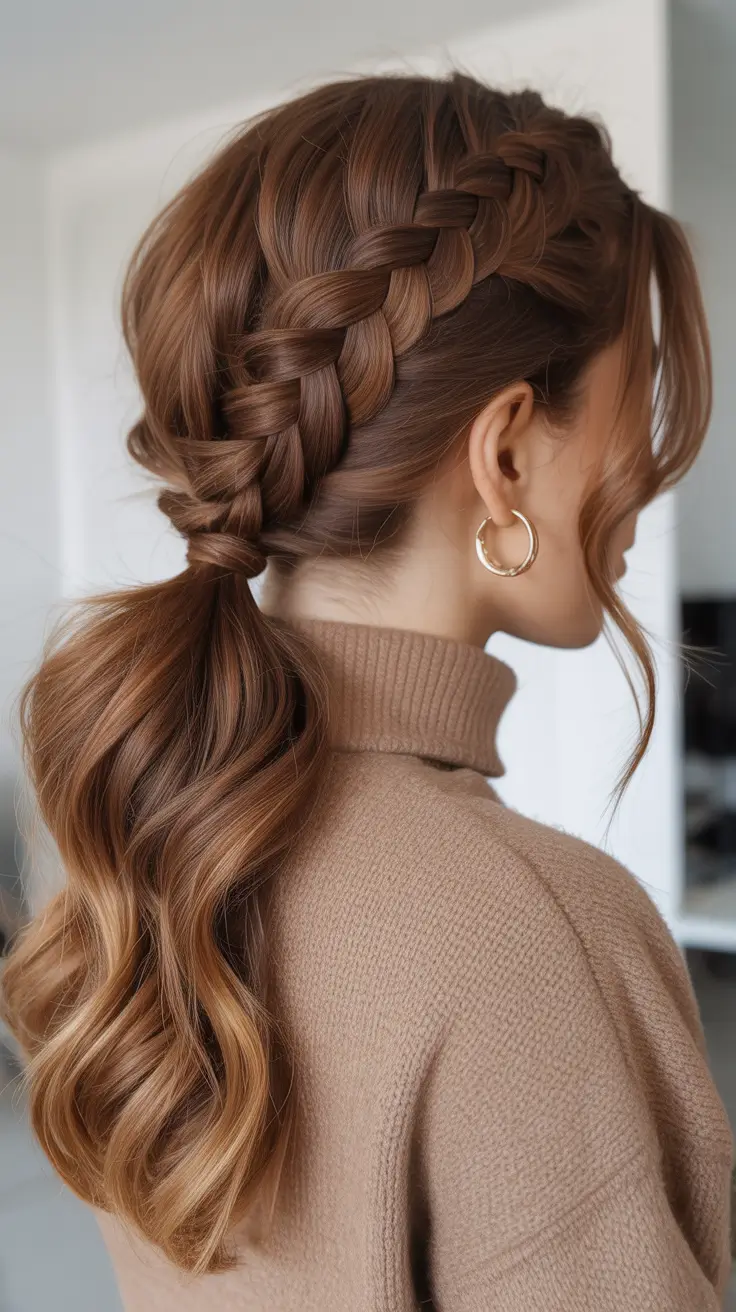 Trendy hairstyle ideas 2026 - Side Braid Ponytail With Romantic Waves