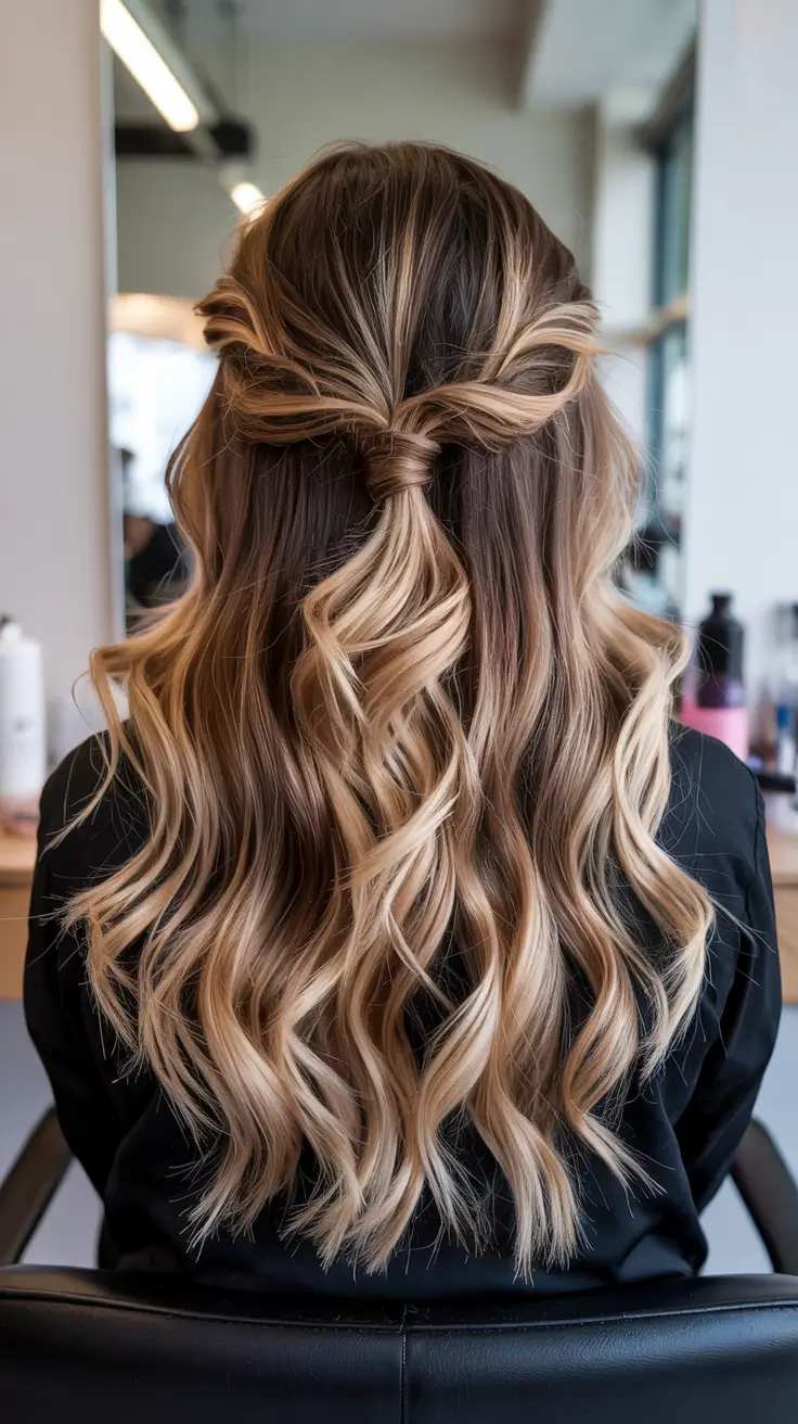 Trendy hairstyle ideas 2026 - Soft Half Up Twist With Balayage Waves