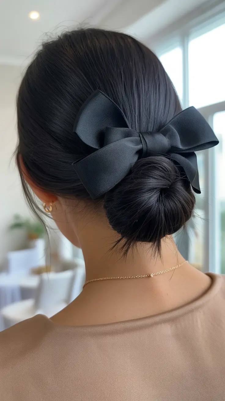 Trendy hairstyle ideas 2026 - Low Bow Bun With Minimalist Elegance
