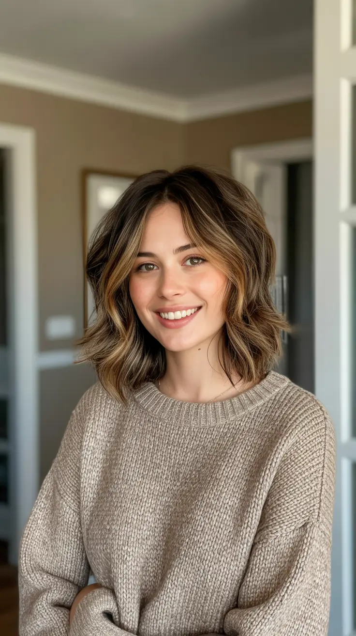 Trendy Lob Haircuts 2026 - Textured Brunette Lob With Curtain Fringe