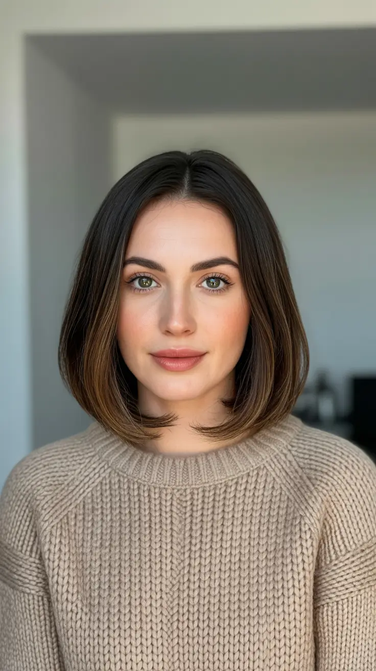 Trendy lob haircuts 2026 Polished Brunette Lob With Tucked Ends