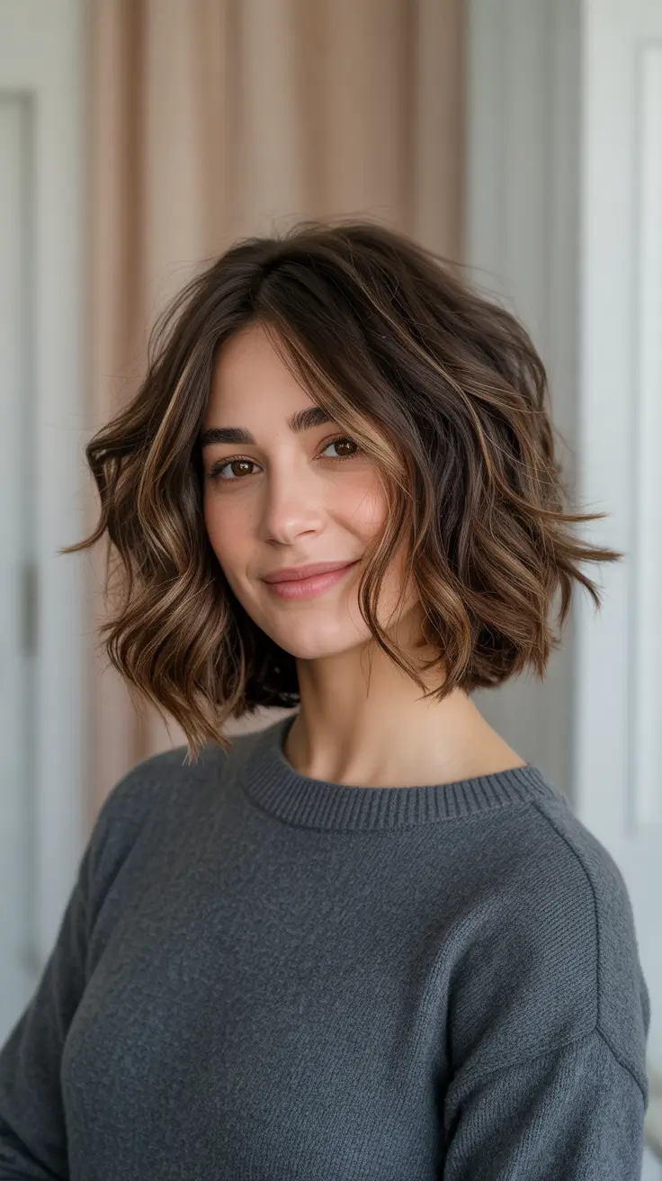 Trendy Lob Haircuts 2026 - Textured Brunette Lob With Lived In Ends