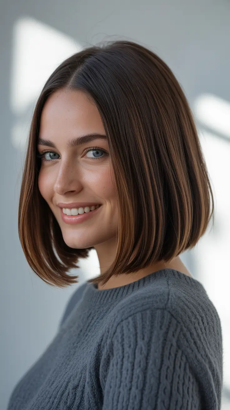 Trendy lob haircuts 2026 Ultra Sleek Brunette Classic Lob