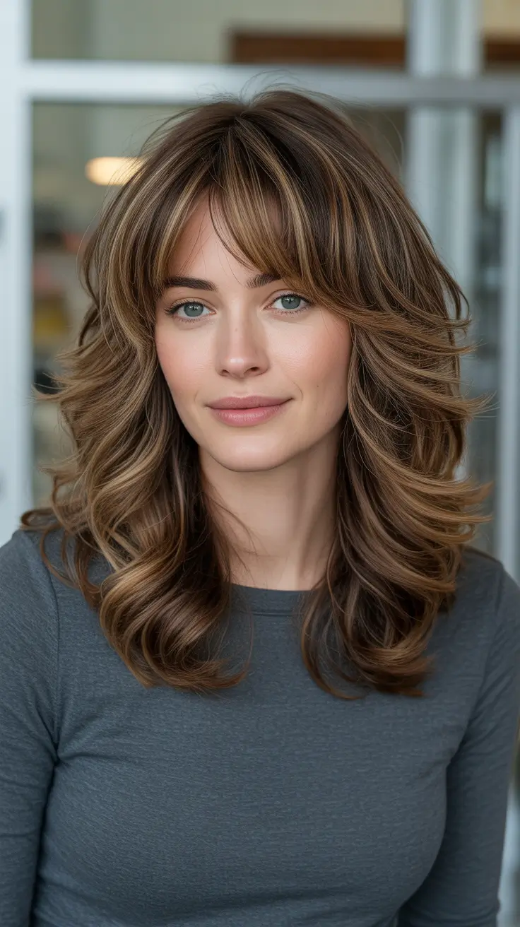 Best Mid-Length Haircuts 2026 - Layered Curtain Fringe With Retro Volume