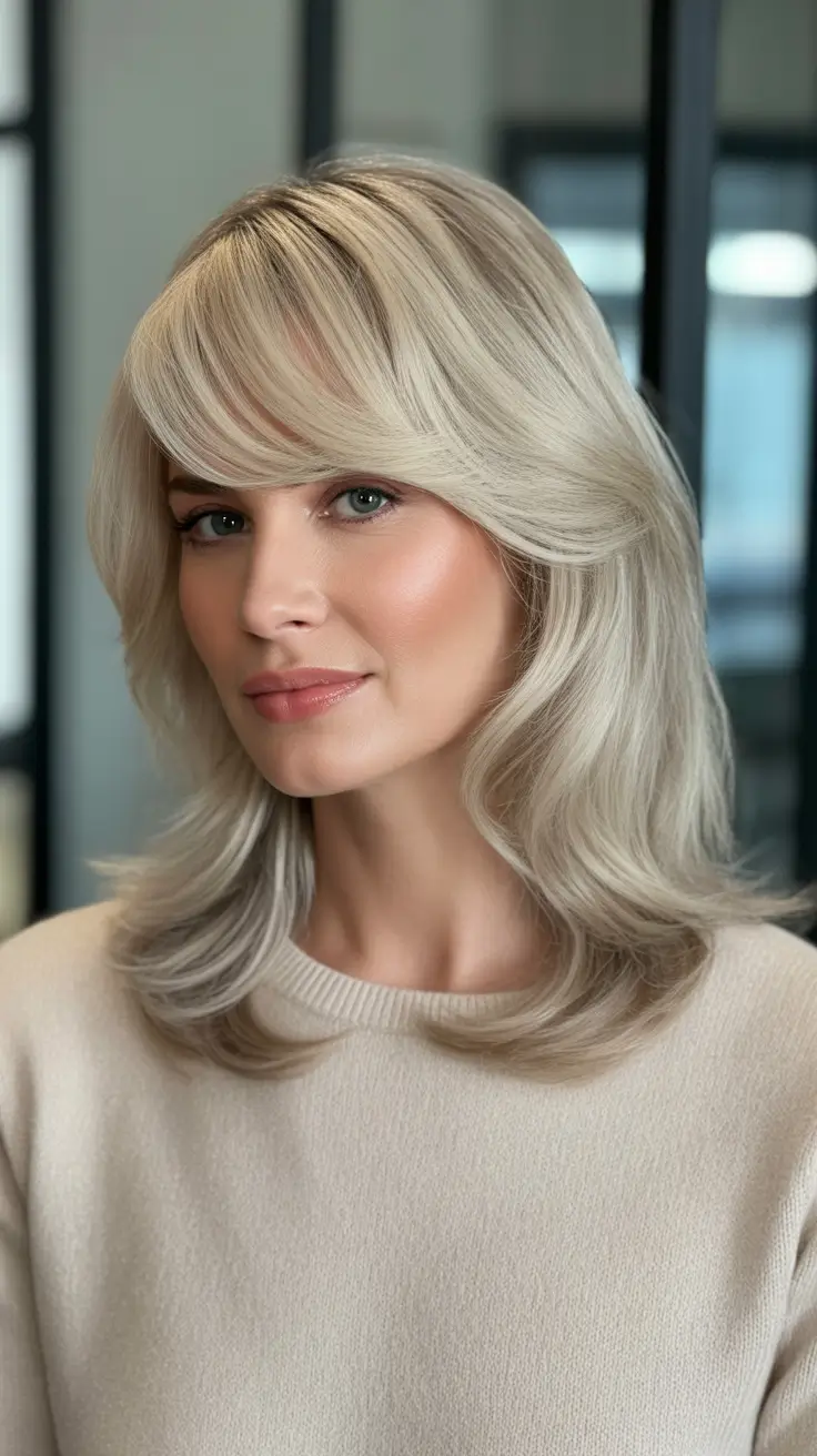 Best Mid-Length Haircuts 2026 - Icy Midi Cut With Side-Swept Fringe