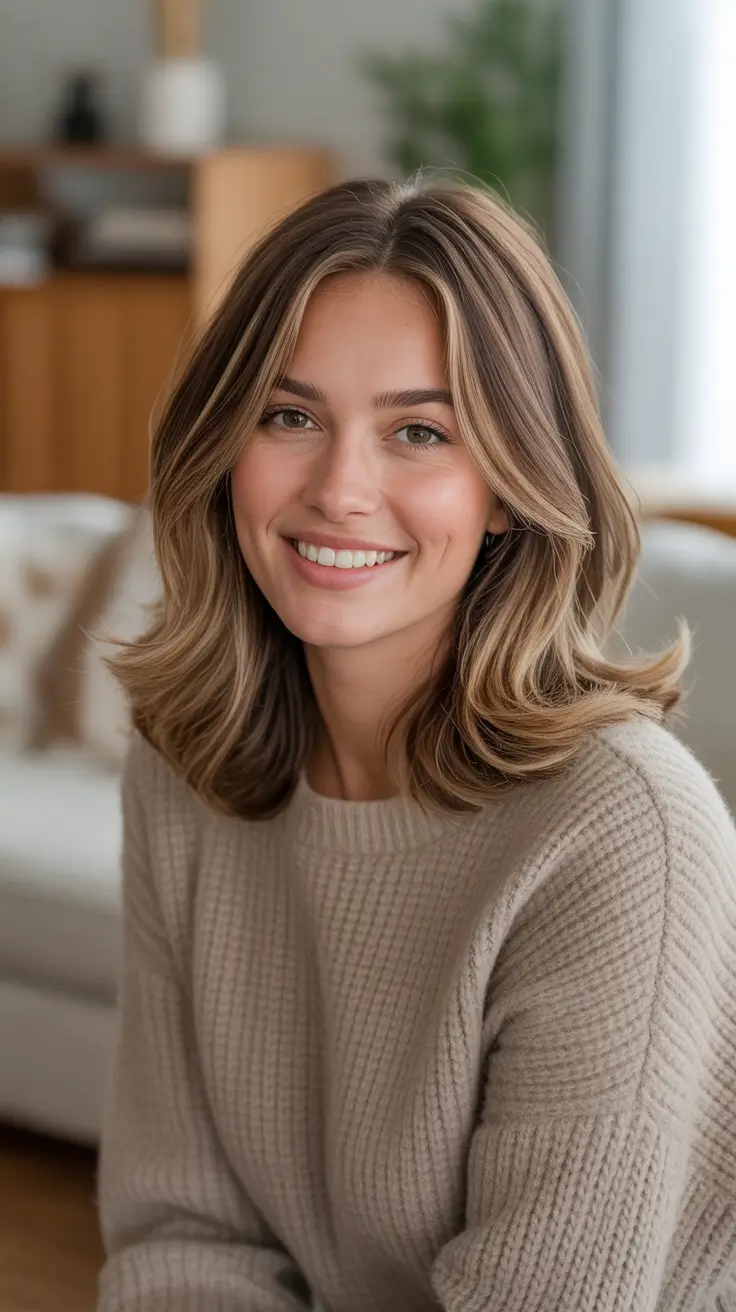 Best Mid-Length Haircuts 2026 - Airy Bronde Flip With Cozy Volume