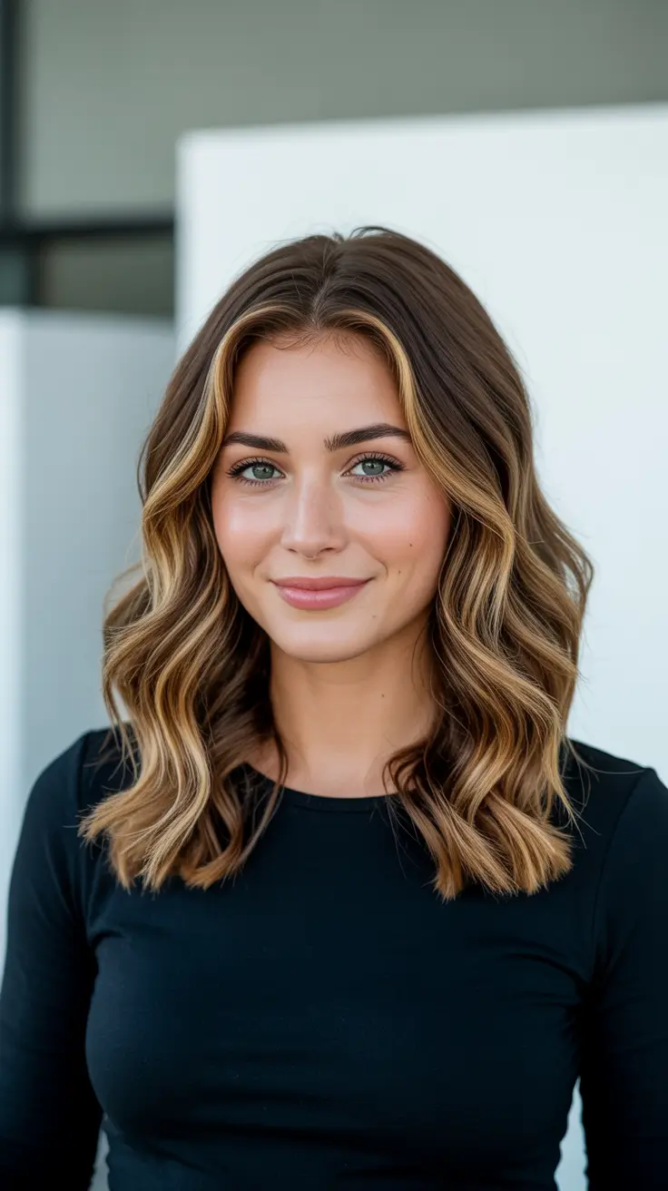 Best Mid-Length Haircuts 2026 - Face-Framing Caramel Highlights On Classic Waves
