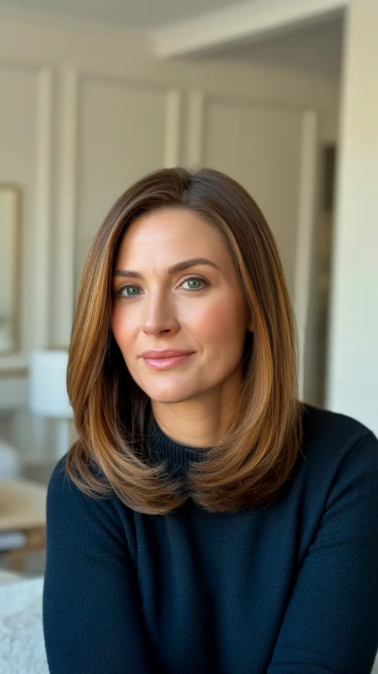 Best Mid-Length Haircuts 2026 - Polished Long Bob With Warm Caramel Ends
