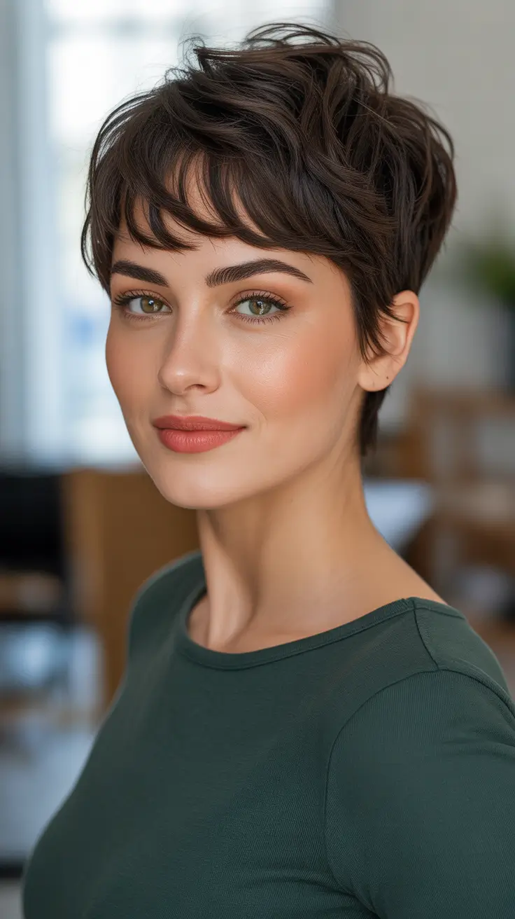 Best short haircuts for women 2026 + Textured Dark Pixie With Soft Mini Fringe