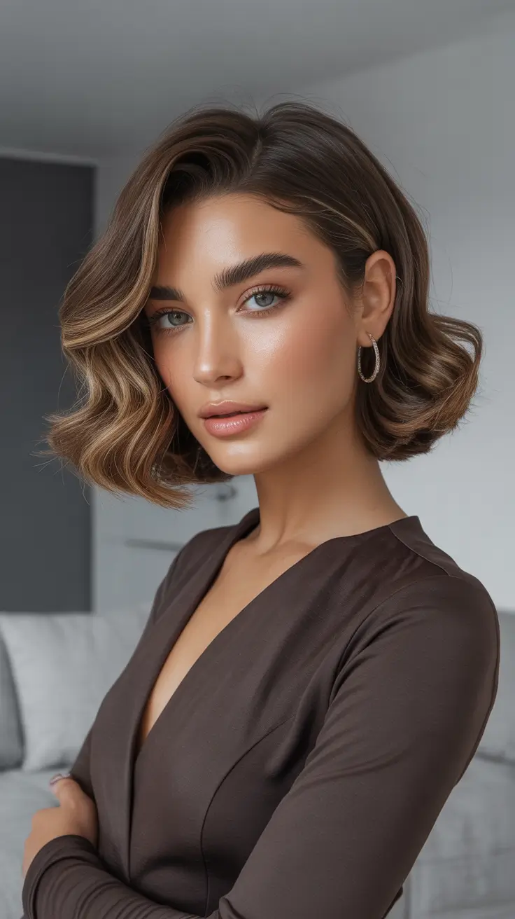 Short hairstyle ideas 2026 Glossy Side-Parted Wave Bob