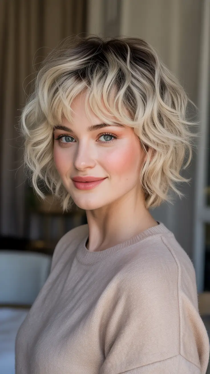 Short hairstyle ideas 2026 Blonde Shag Bob With Textured Fringe