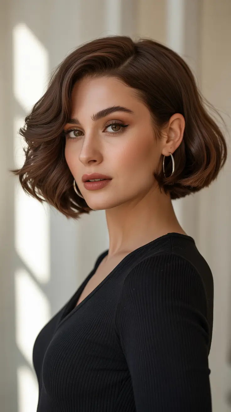 Short Hairstyle Ideas 2026 - Polished Chocolate Classic Bob