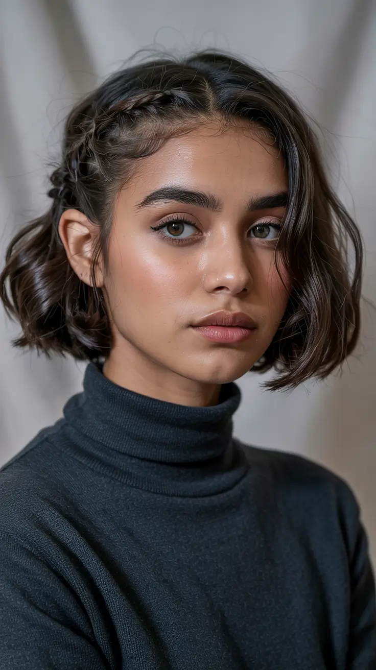 Short hairstyle ideas 2026 Textured Bob With Crown Braids