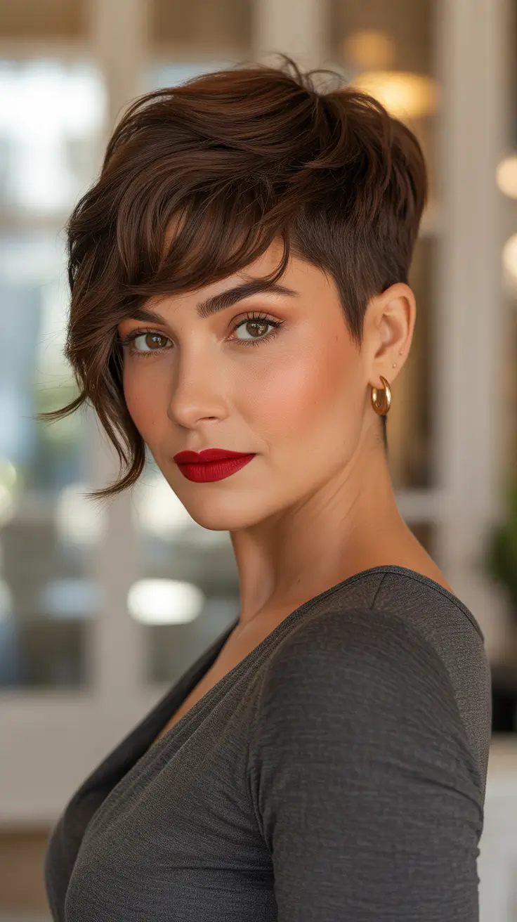 Short Hairstyle Ideas 2026 - Asymmetrical Side Fringe Pixie