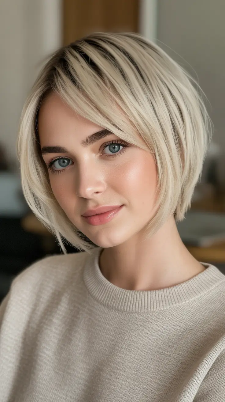 Short hairstyle ideas 2026 Clean Blonde Bob With Soft Face-Framing Layers