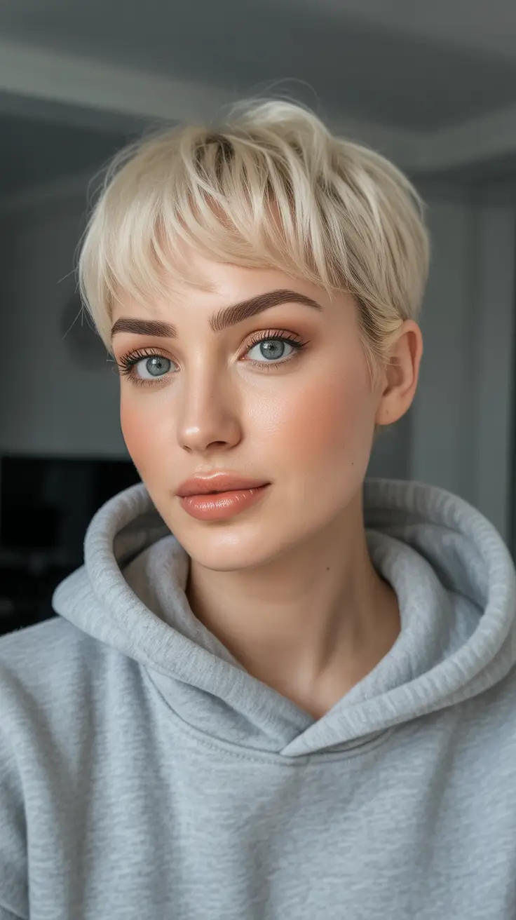 Short Hairstyle Ideas 2026 - Soft Platinum Pixie Glow