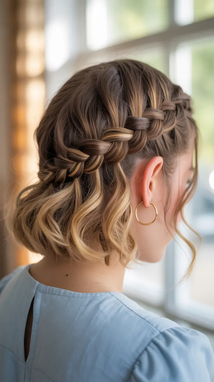 Short Hairstyle Ideas 2026 - Braided Half-Up Waves For Short Hair