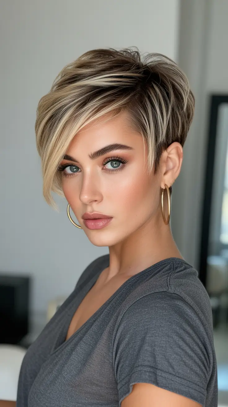 Short Hairstyle Ideas 2026 - Side-Swept Pixie Bob With Highlights