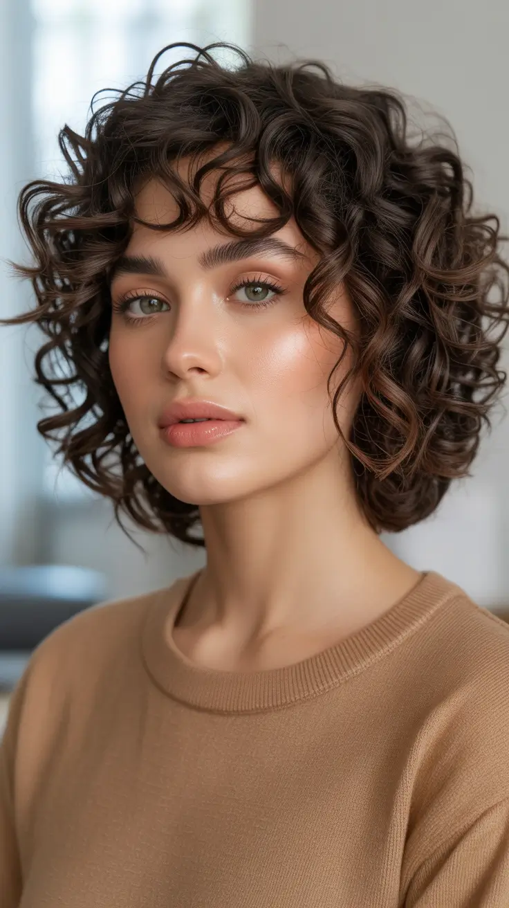 Short Hairstyle Ideas 2026 - Soft Curly Bob With Airy Fringe